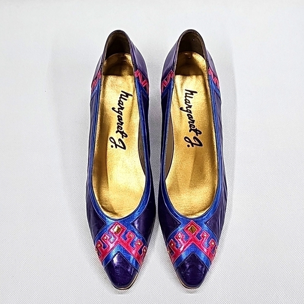 80's 90's vintage Margaret J color block leather pumps, Size 8 Narrow
